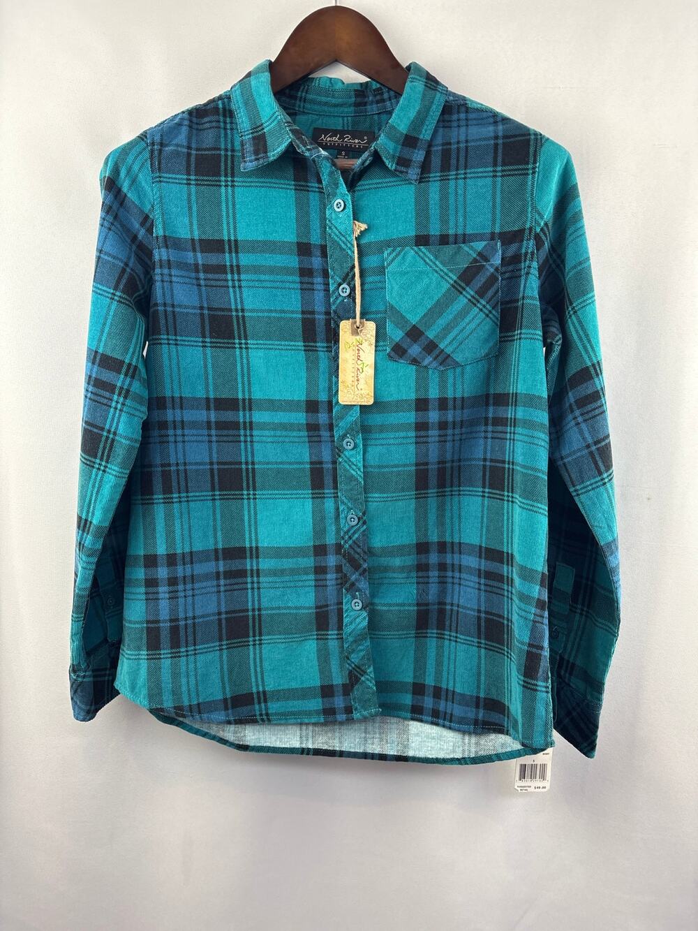 Women’s North River Small Teal & Black Plaid Flannel Button Up